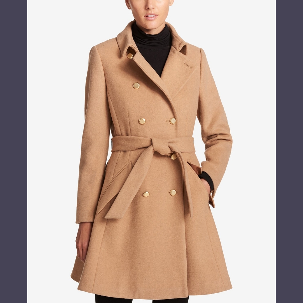 DKNY Double-Breasted Fit & Flare Peacoat